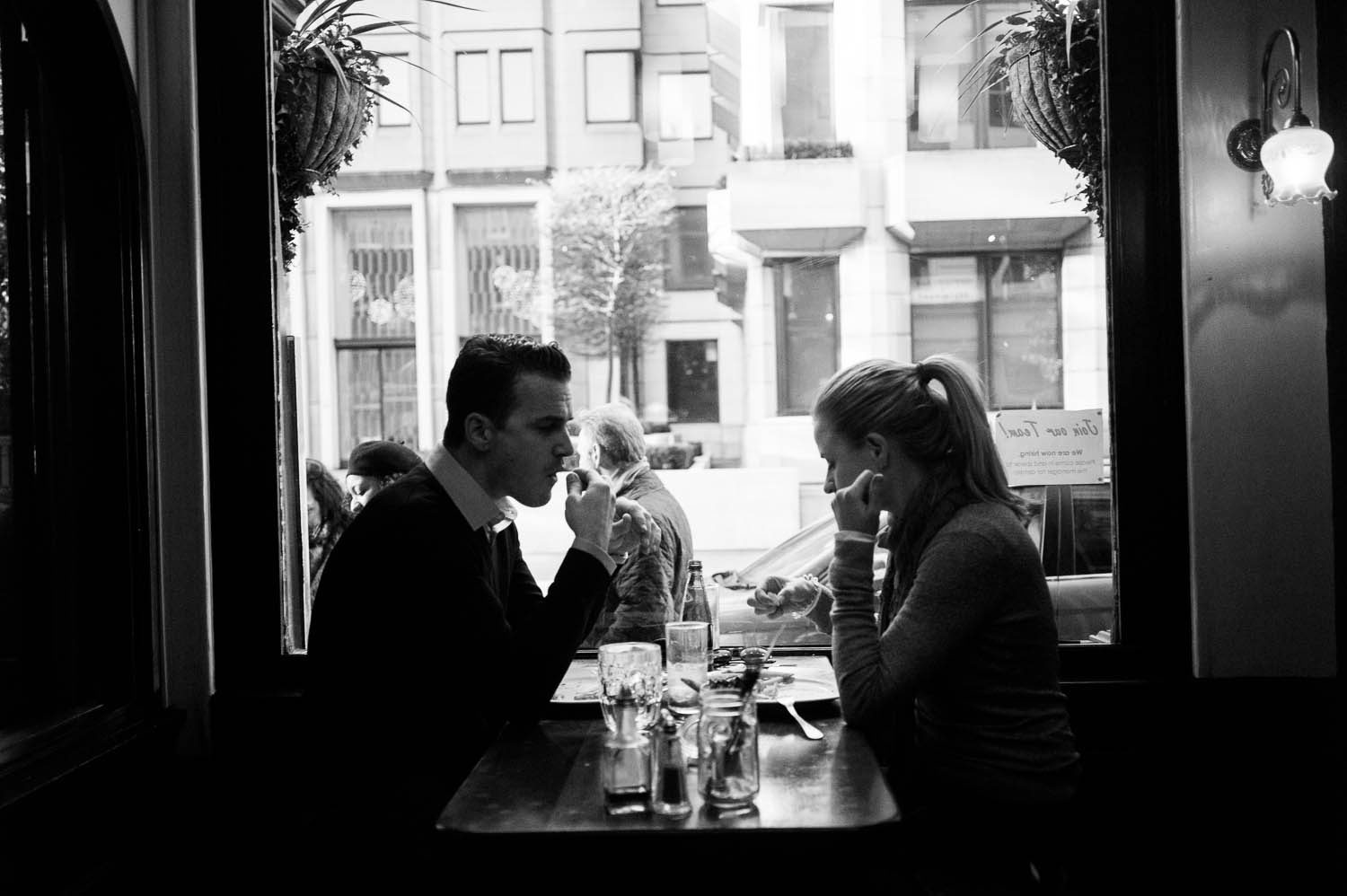 A couple dining at a pub in London