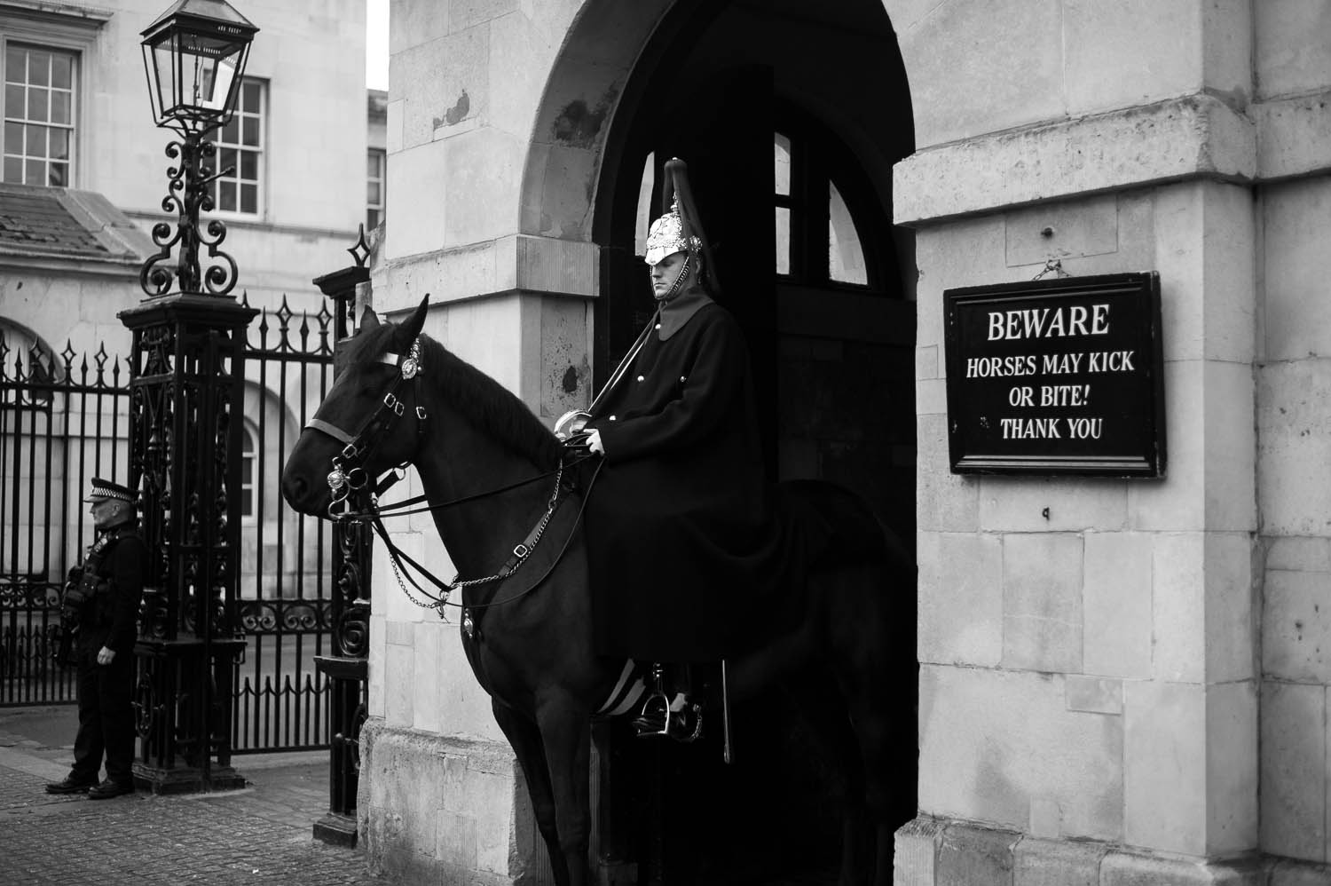 An officer seated on horseback in London