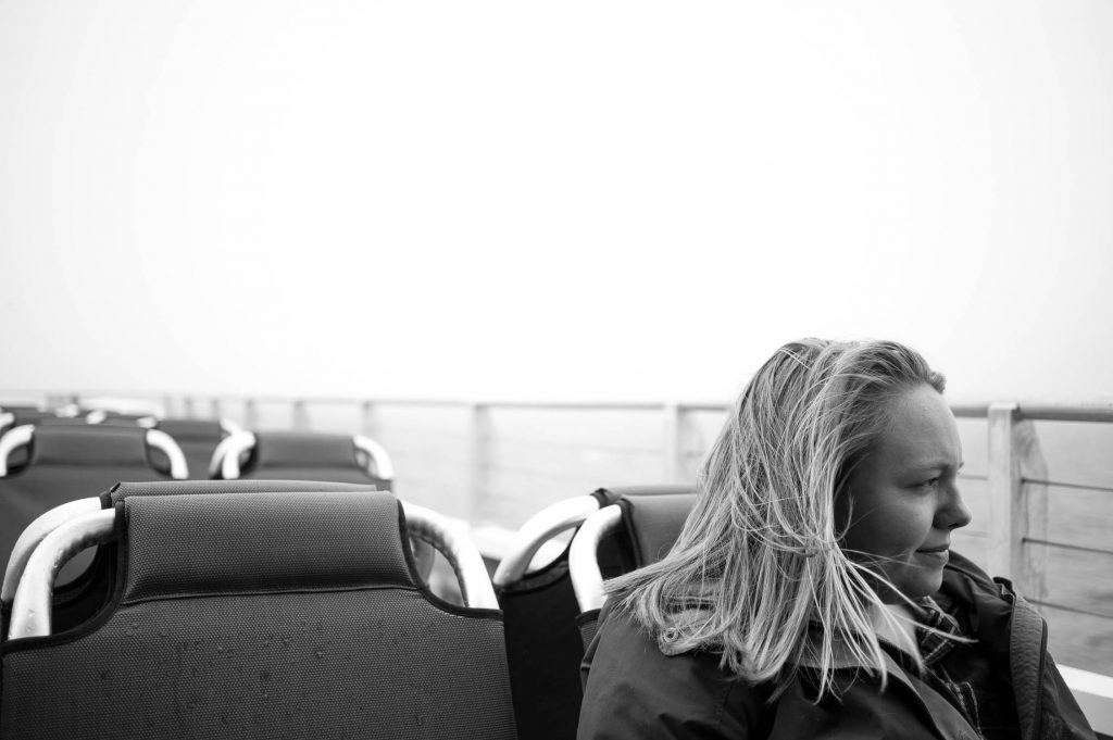 Amanda Vogler sitting on the ferry to Nantucket