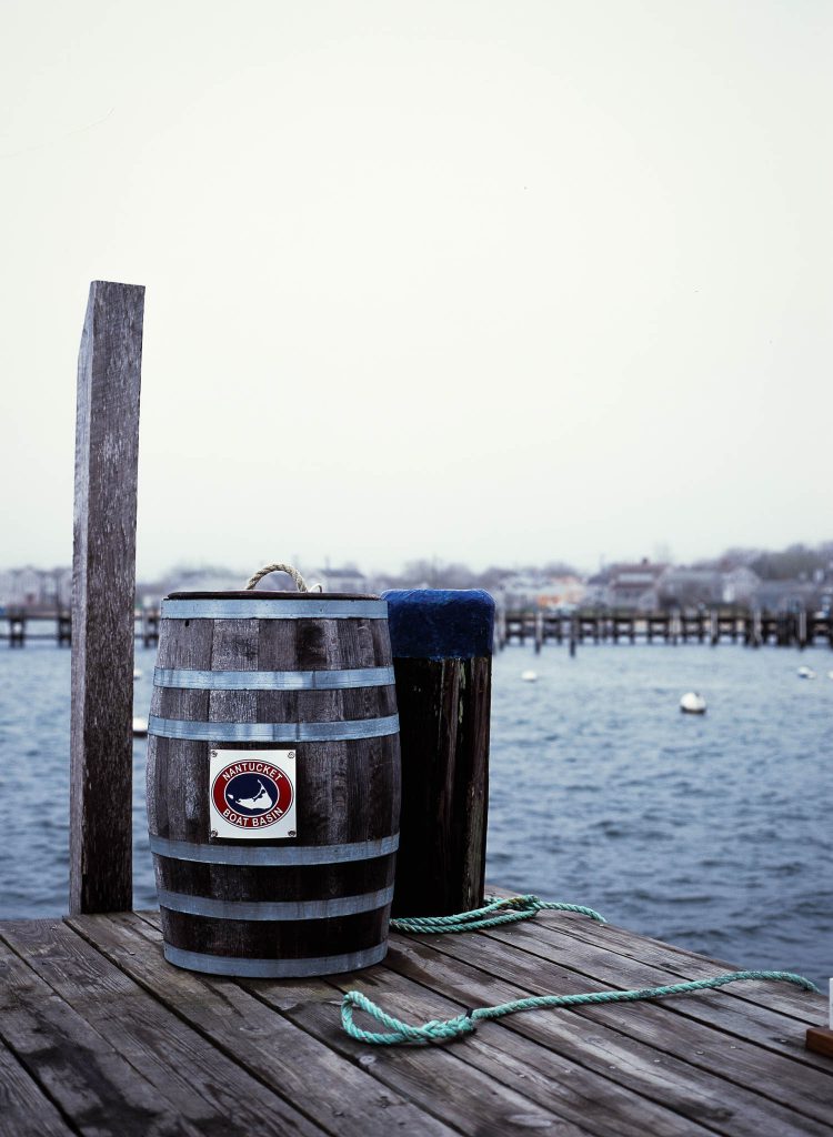 A barrel on a dock in Nantucket