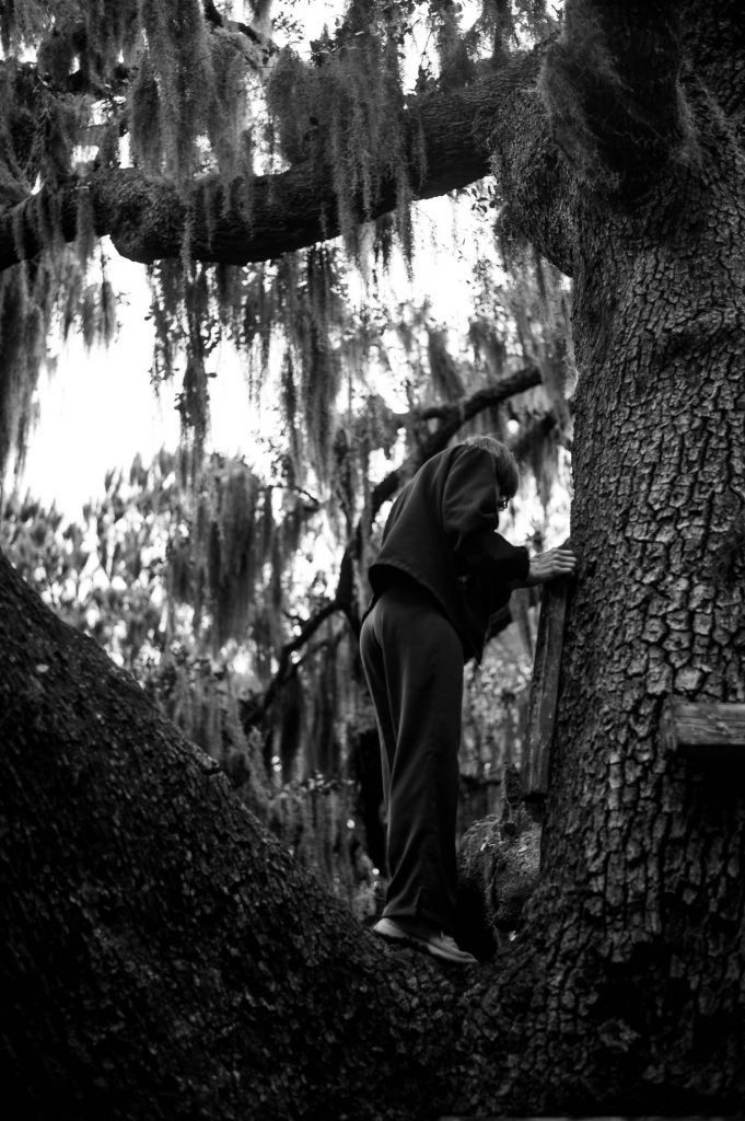 Michele climbing in an oak tree in Savannah, Georgia
